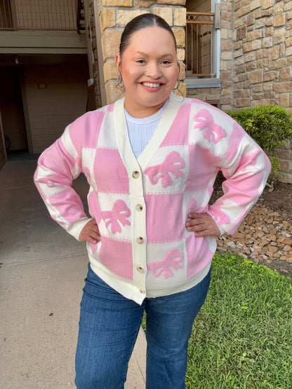 Checkered Bow Cardigan