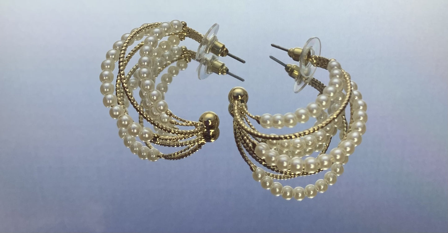 Pearl Hoops-Gold